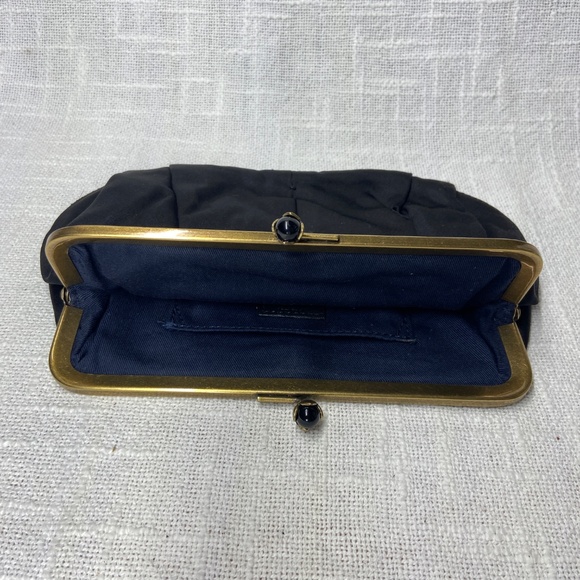 J. Crew Black Satin Evening Clutch Purse w/ Gold Clasp - Picture 4 of 9